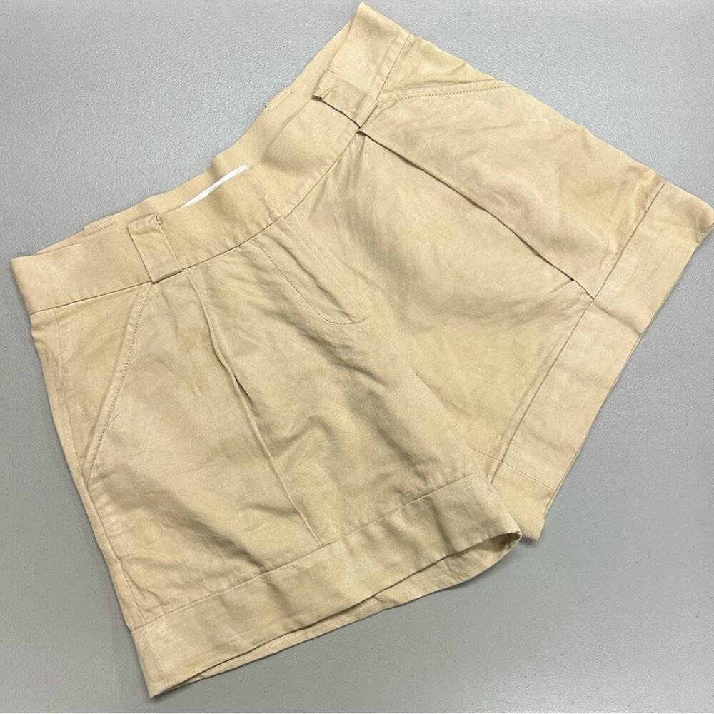 Diane Von Furstenberg Khaki Tan Cream Shorts Pockets Silk Cotton Linen Size 4